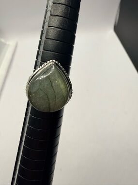 Sterling Silver Teardrop Green Labradorite Ring  size 7